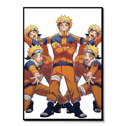 Naruto canvas wall art featuring orange and blue Naruto Uzumaki character in a black framed HD print poster