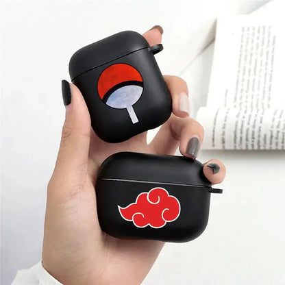 Black soft tpu earphone case with red akatsuki cloud and uchiha fan logos for naruto airpods cover