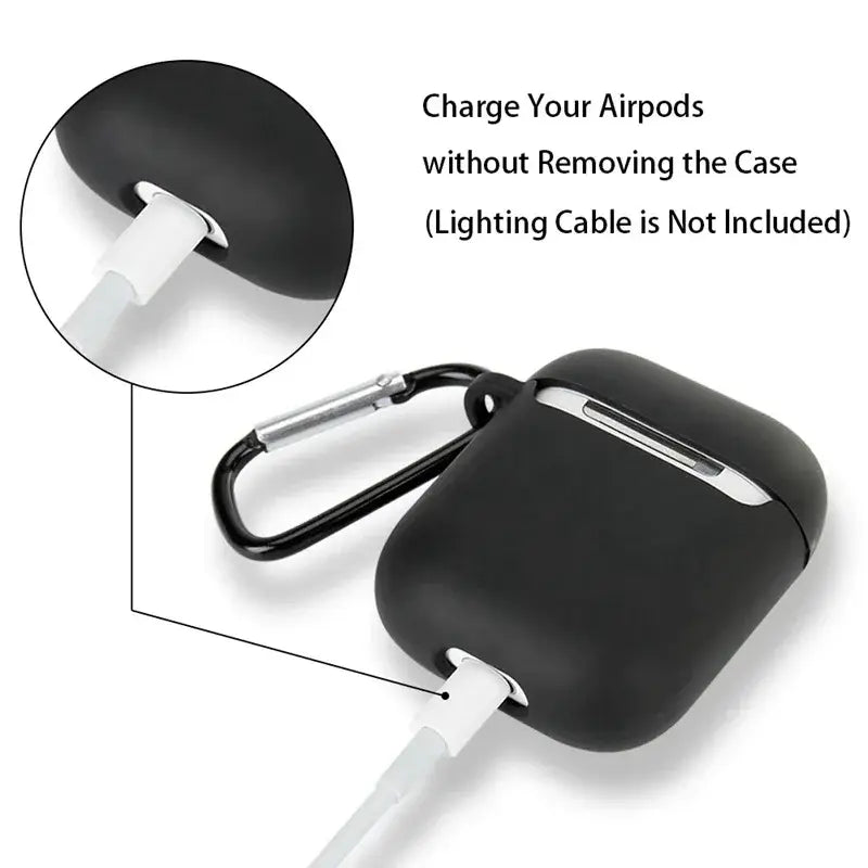 Black soft tpu earphone case with silver accent and carabiner clip for naruto airpods cover