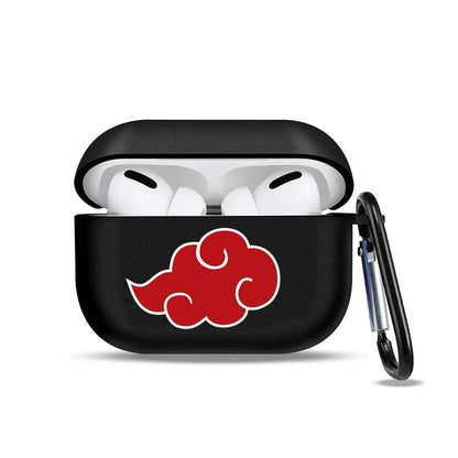 Black soft tpu earphone case with red cloud emblem and black carabiner clip for Naruto airpods cover