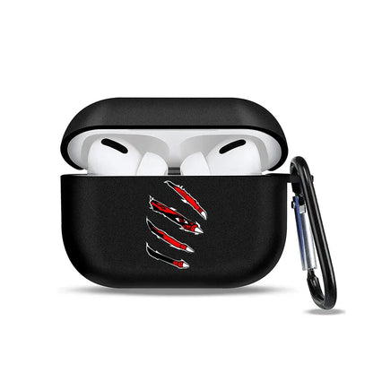 Black silicone naruto earphone case with red white claw scratch design soft tpu cover with black carabiner clip
