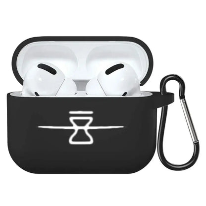 Black soft tpu earphone case for airpods pro with white hourglass logo and black carabiner clip Naruto design
