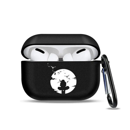 Black soft tpu earphone case with ninja silhouette graphic and carabiner clip for Naruto airpods cover