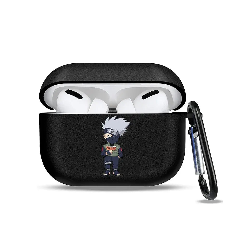 Black soft tpu earphone case featuring a cartoon kakashi hatake illustration for naruto airpods cover