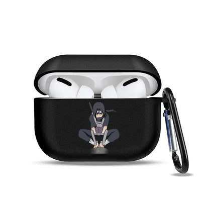 Black silicone soft tpu earphone case with naruto anime design and carabiner clip for airpods protection