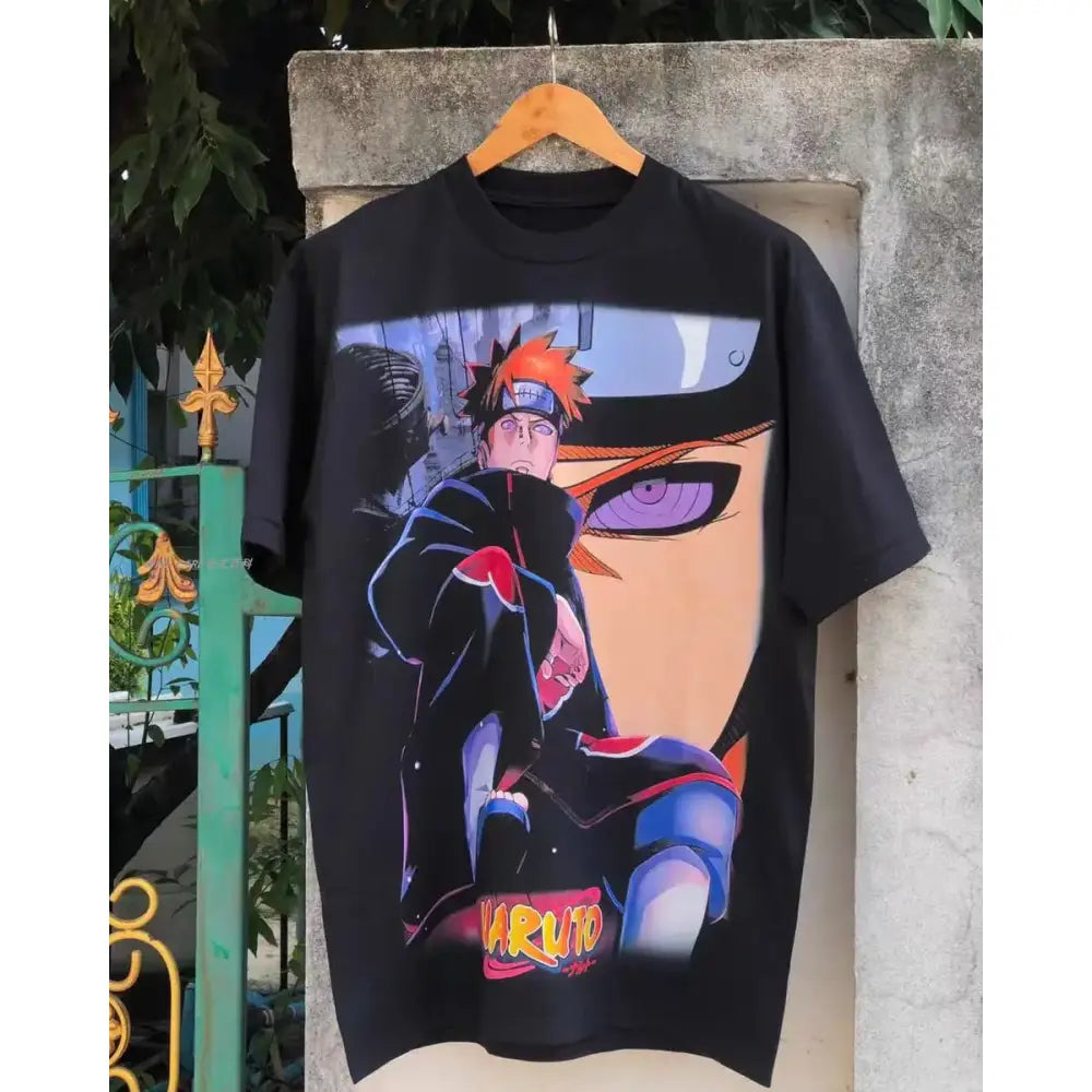 Black Naruto Gaara unisex cotton short sleeve t-shirt with vibrant orange hair and purple eyes graphic for summer casual wear