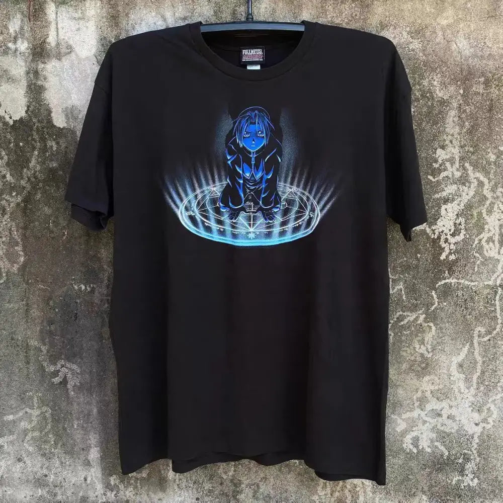 Black Naruto Gaara unisex short sleeve t-shirt with glowing blue anime character design for summer casual wear