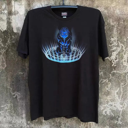 Black Naruto Gaara unisex short sleeve t-shirt with glowing blue anime character design for summer casual wear