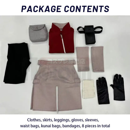 The Naruto Haruno Sakura cosplay set features a red zip-up jacket with white zipper trim for cosplay costumes