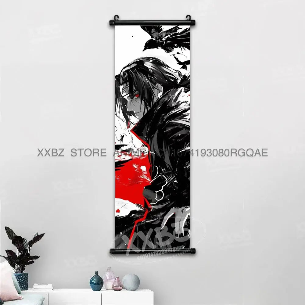 Naruto hinata canvas wall scroll featuring black and red anime character design for anime decor hanging on wall