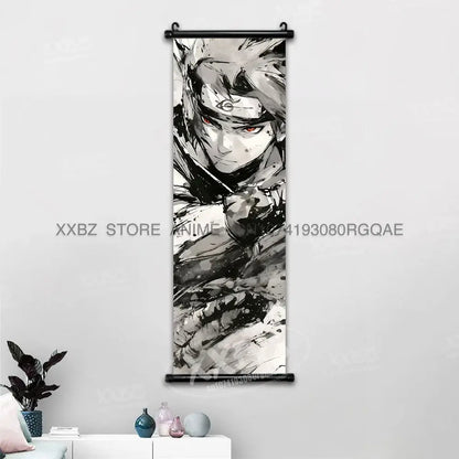Black and white ink style naruto hinata canvas wall scroll anime decor hanging on wall