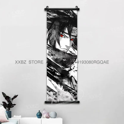 Black and white ink style naruto hinata canvas wall scroll with character featuring red eyes for anime decor