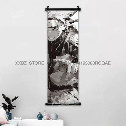 Black and white naruto hinata canvas wall scroll art hanging on wall anime decor for room decoration