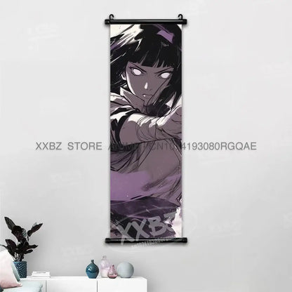 Purple and black naruto hinata anime canvas wall scroll hanging on wall for anime decor fans