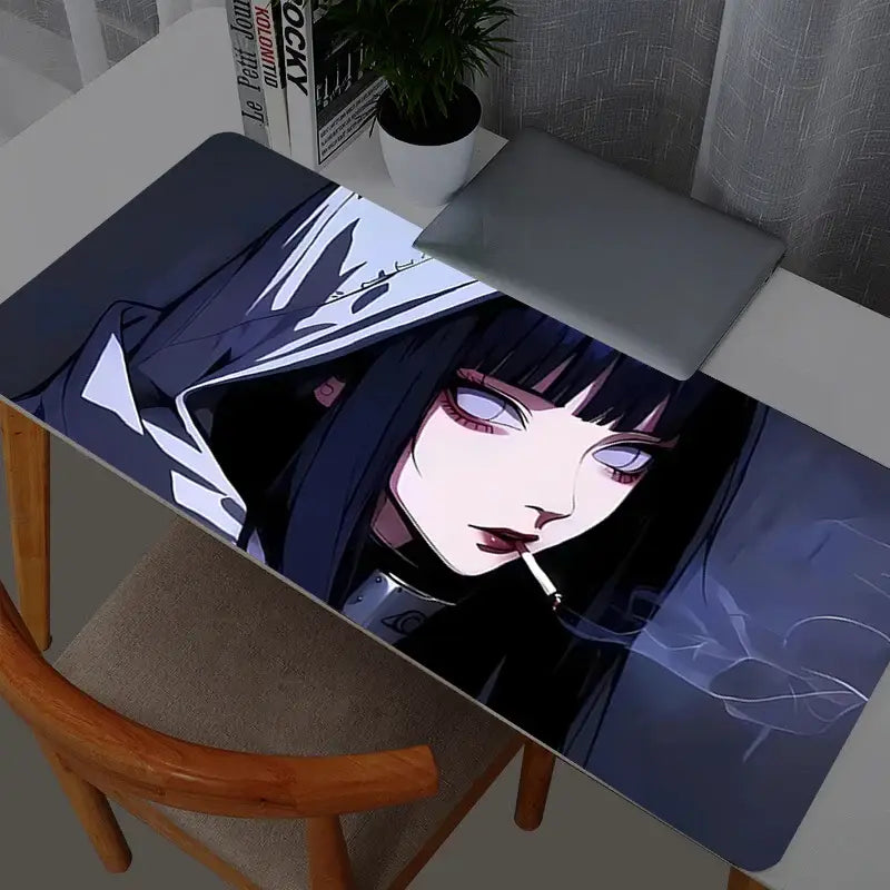 Dark blue and black naruto hinata hyuga mouse pad featuring an anime character with long black hair and purple eyes