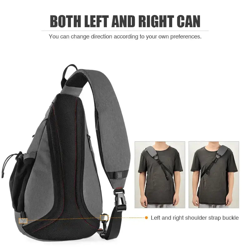 Gray and black mesh naruto itachi sling bag with adjustable straps and usb crossbody backpack design