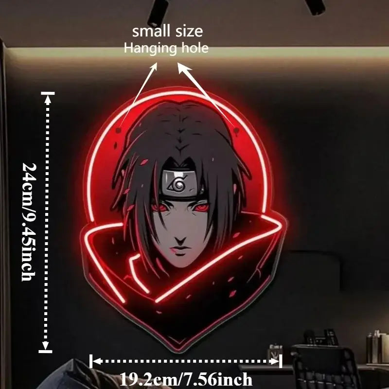 Red neon led sign of naruto itachi uchiha with glowing red eyes and black cloak usb dimmable wall decoration