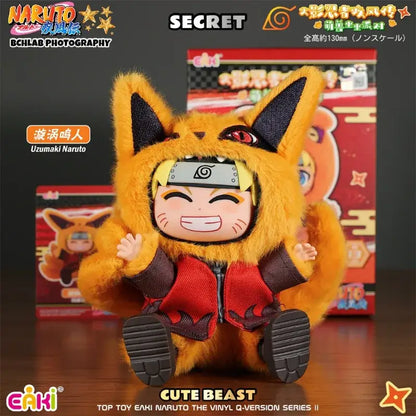 Orange plush fox costume with black inner ears and red eyes featuring smiling naruto in toptoy eaki plush blind box