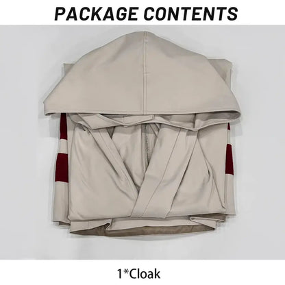 Beige hooded cloak with red and white striped sleeves for naruto kakashi cosplay costumes and halloween use