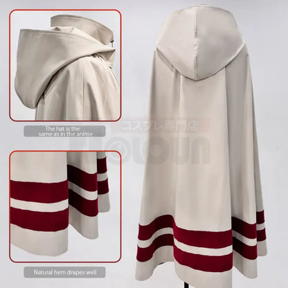 Cream-colored naruto kakashi cosplay cloak with bold red and white striped hem and natural drape for cosplay costumes