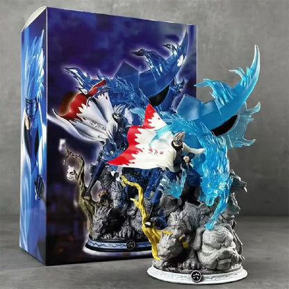 Blue and white translucent resin naruto kakashi hatake pvc statue 23cm in dynamic battle pose with packaging