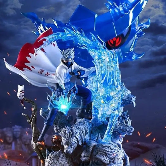 Naruto kakashi hatake pvc statue 23cm featuring a dynamic ninja in white cloak with blue pants and blue chakra effects