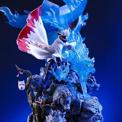 Naruto kakashi hatake pvc statue 23cm featuring a white-haired ninja riding a translucent blue ice wolf with icy effects