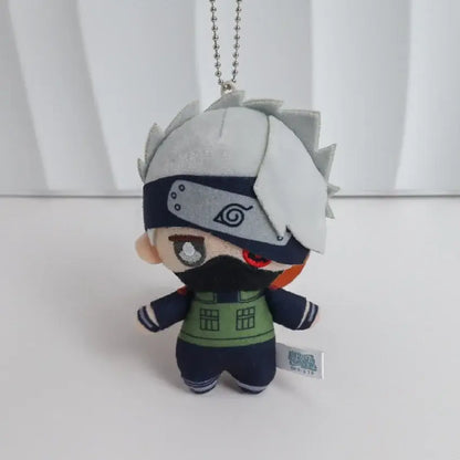 Naruto kakashi plush keychain 10cm chibi style with white hair black eye patch green vest dark blue outfit backpack pendant