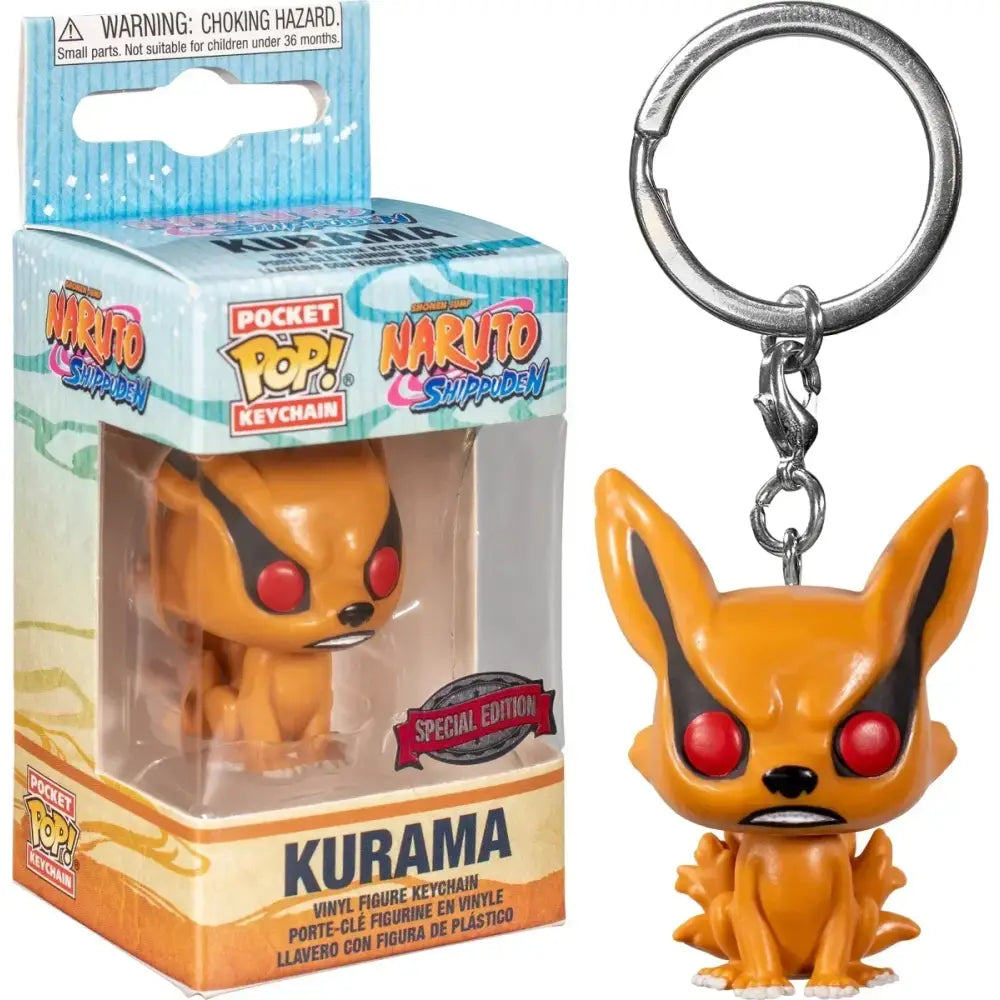 Orange kurama pocket pop vinyl keychain with red eyes and black markings from naruto kakashi vinyl figure collection