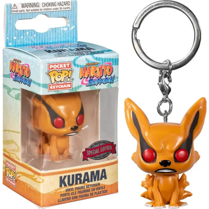 Orange kurama pocket pop vinyl keychain with red eyes and black markings from naruto kakashi vinyl figure collection