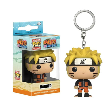 Naruto Kakashi pocket pop vinyl keychain with spiky yellow hair black headband and orange black jacket molded vinyl body