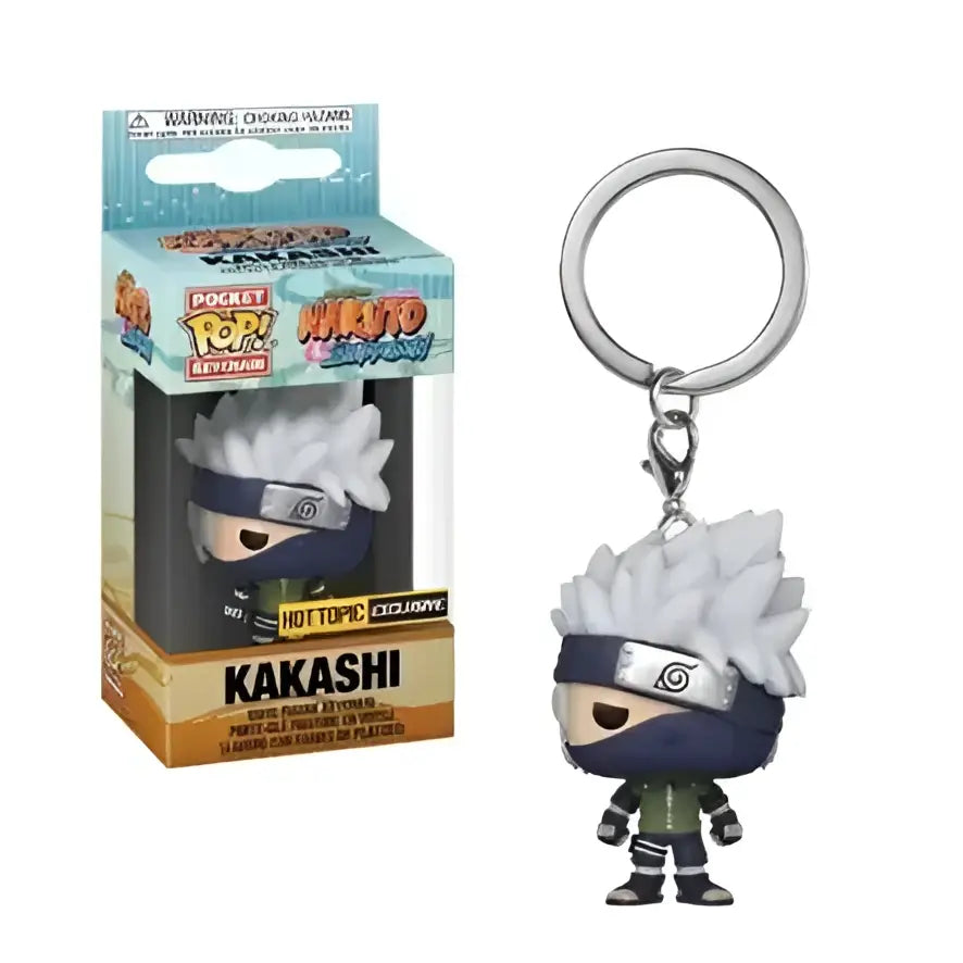 Naruto Kakashi vinyl keychain featuring silver black design white spiky hair blue headband and green jacket