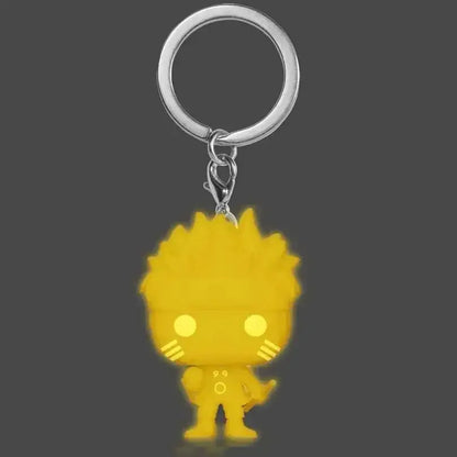 Yellow glowing naruto vinyl keychain with silver metal ring and clasp from naruto kakashi pocket pop figure collection