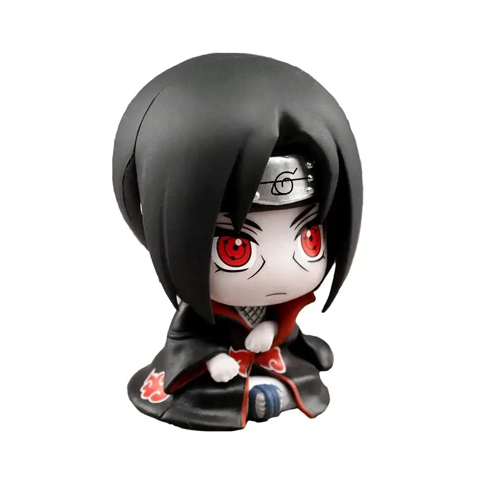 Chibi itachi uchiha figurine with black hair red eyes and silver headband spiral emblem for opp bag car decoration