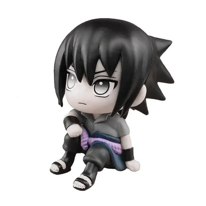 Chibi-style black-haired naruto kakashi q version figurine in gray purple outfit seated pose for opp bag car decoration