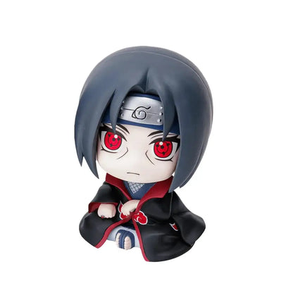 Chibi-style itachi uchiha figurine with black cloak and red eyes car decoration model for opp bag display