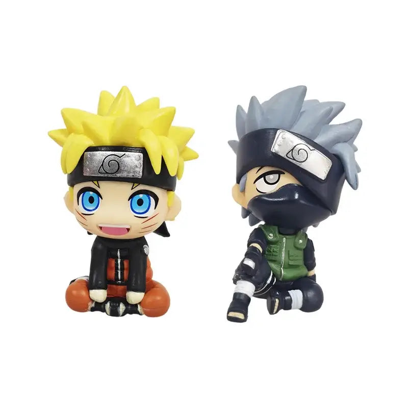 Chibi-style naruto and kakashi anime figure with yellow and gray hair, black masks, and pvc collectible model