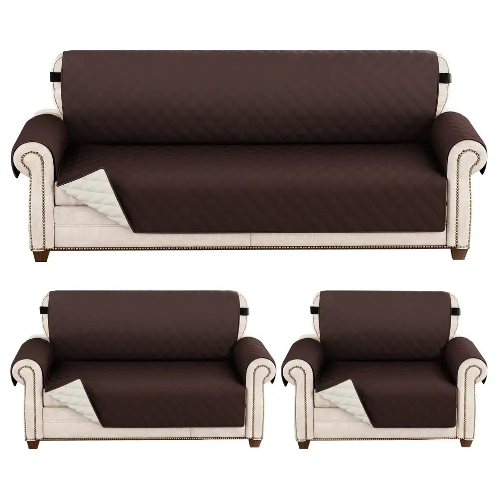 Brown quilted naruto kakashi sofa cover with white trim nailhead detailing and waterproof diamond pattern design