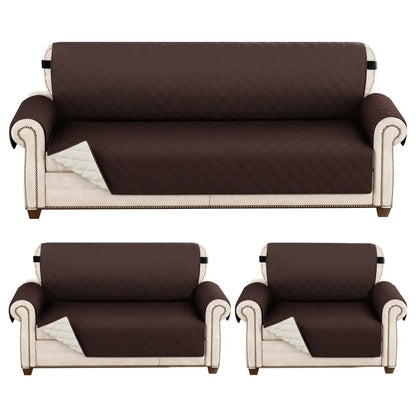 Brown quilted naruto kakashi sofa cover with white trim nailhead detailing and waterproof diamond pattern design