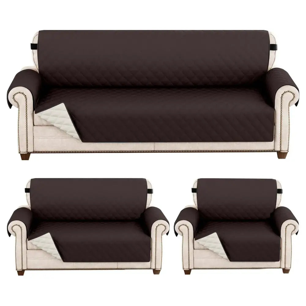 Brown quilted naruto kakashi sofa cover with diamond pattern white lining and black straps for sofa protection