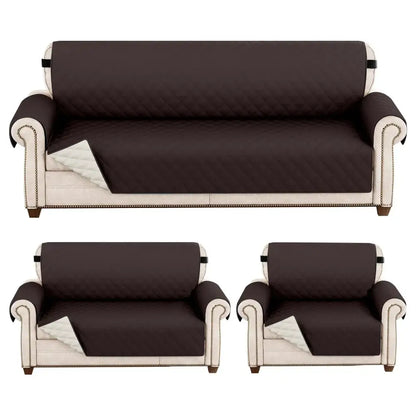 Brown quilted naruto kakashi sofa cover with diamond pattern white lining and black straps for sofa protection