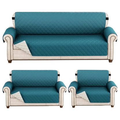 Teal quilted naruto kakashi sofa cover with white trim black snaps and waterproof diamond pattern protector