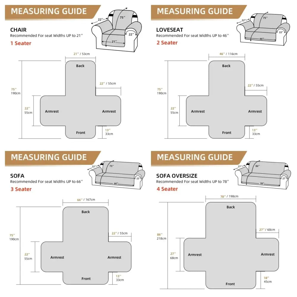 Gray diamond pattern naruto kakashi sofa cover with armrest and back dimensions labeled for a 3-seater couch