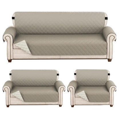 Beige quilted niaruto kakashi sofa cover with diamond pattern, stitched edges, and black strap closures