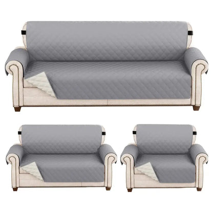 Gray quilted naruto kakashi sofa cover with diamond pattern cream inner lining and black trim waterproof protector set