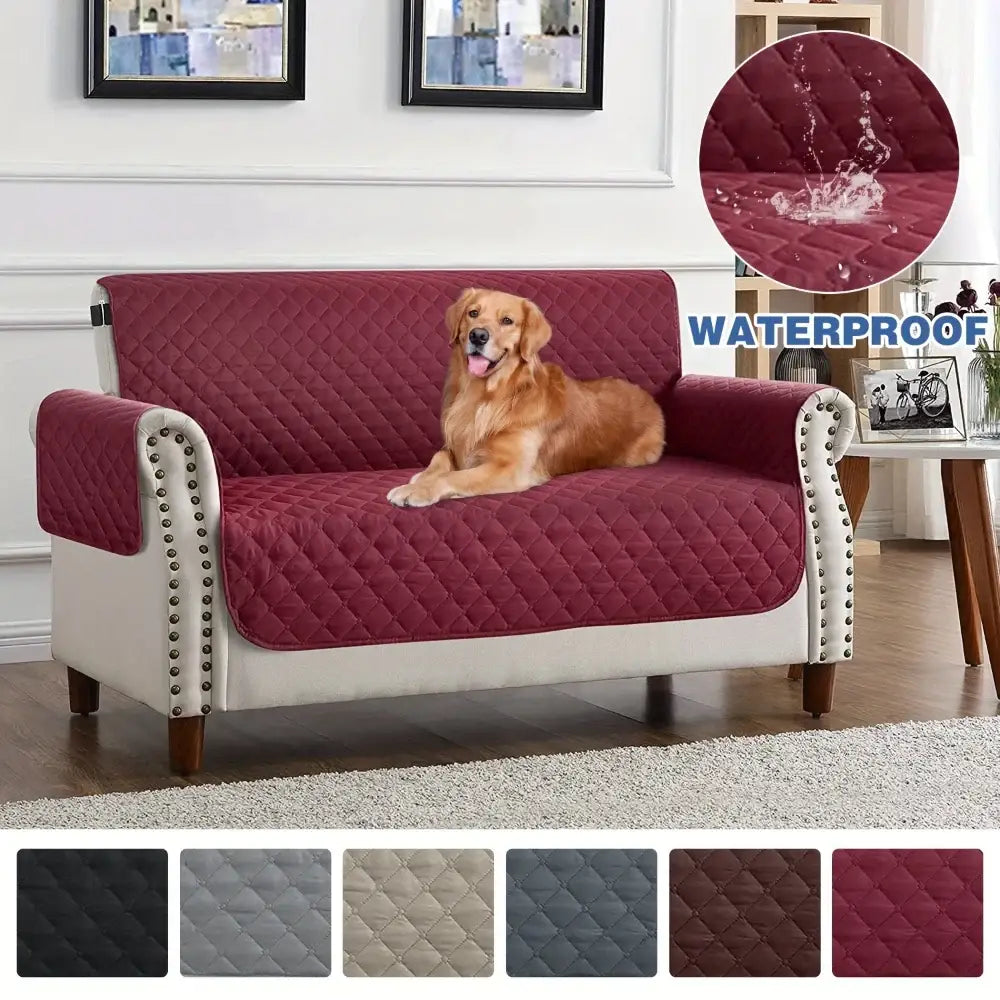 Maroon quilted waterproof naruto kakashi sofa cover with diamond pattern and studded armrests for durability