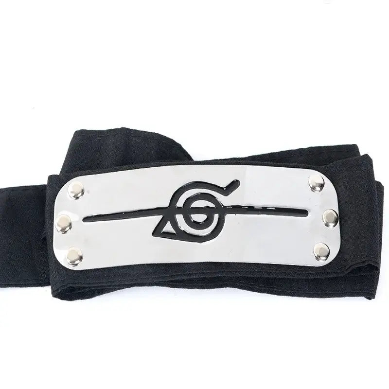 Black fabric headband with silver metal plate featuring uzumaki clan emblem for kakashi uchiha logo cosplay