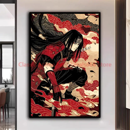 A framed naruto kakashi ukiyo-e anime canvas print with red and black attire for modern home decor wall art