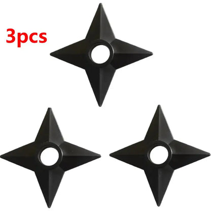 Black four-pointed throwing stars with matte finish and central hole in naruto kunai cosplay set 3-piece ninja weapon set