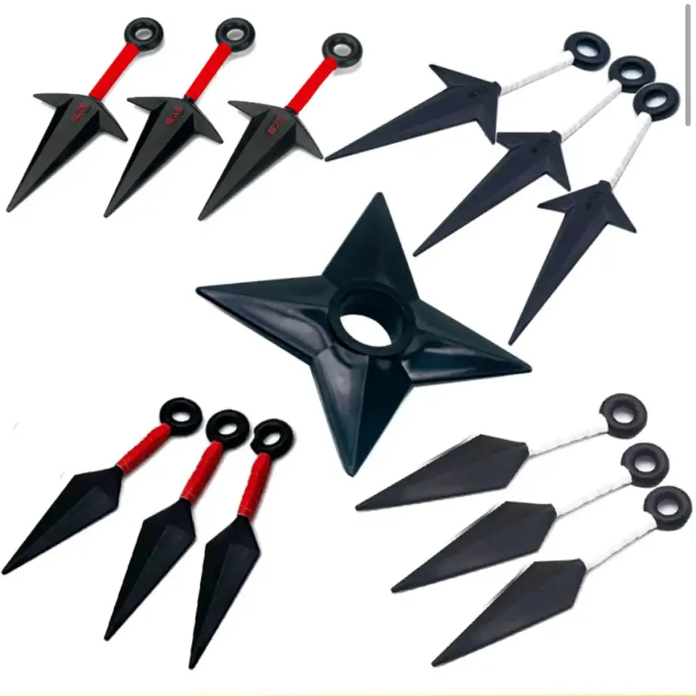 Black plastic naruto kunai cosplay set with red and white handles 3-piece ninja weapon kunai cosplay set